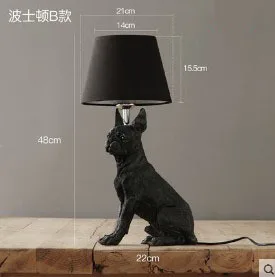 Dogs Anmails Table Lamp Black with Lampshades Art Decor Resin Table Lamp for Bedroom Living Room Children Room Kids Bedside Lamp - Цвет абажура: 1