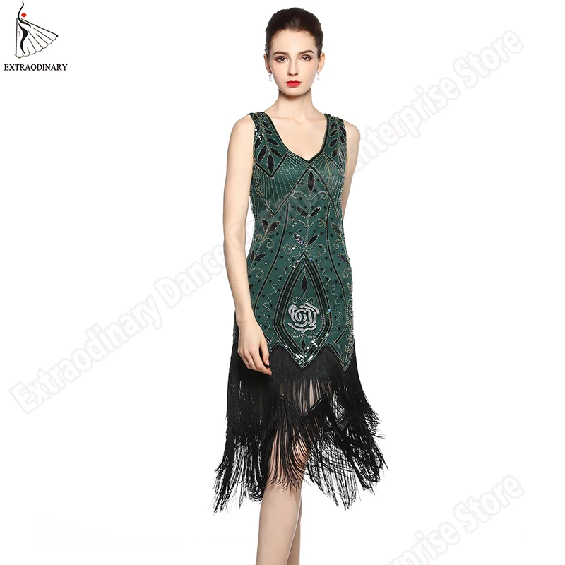 

1920s Gatsby Flapper Fringe Dress Vintage Sequin Flapper Dresses Fringe Art Deco Party Midi Embellished Sleeveless Summer