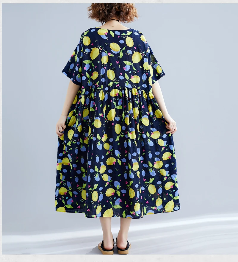 Fashion Summer Dress Women Plus Size Oversize Maxi Long Dresses For Women Elegant Vintage Print Cotton Linen Casual Dress 2019  20