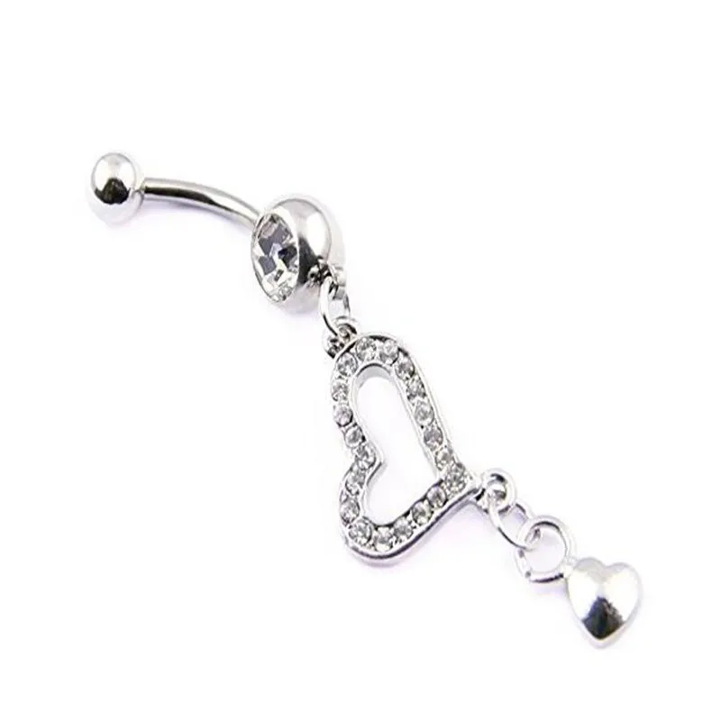 14g Heart Dangle Belly Button Navel Rings Bar Body Piercing Jewelry