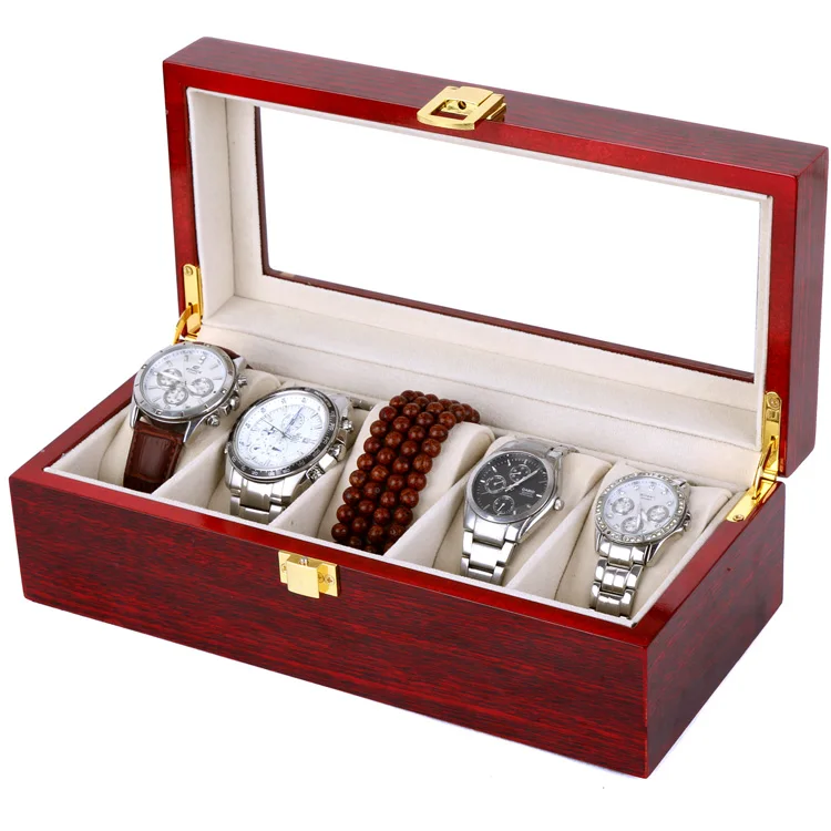 2016 New on Promotion Vintage Watch Box 5 Grids Boxes for Watches Display Antiqued Wooden Cases
