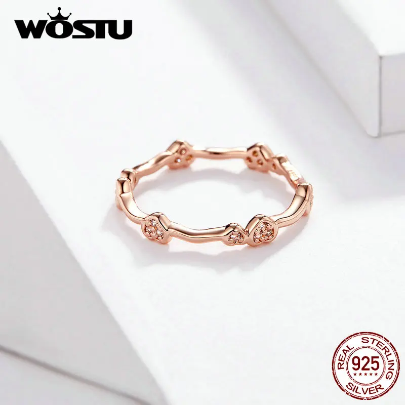

WOSTU Rose Gold Heart Ring 925 Sterling Silver Minimalist Rings Finger For Women Wedding Korean Style Jewelry Gift FIR519