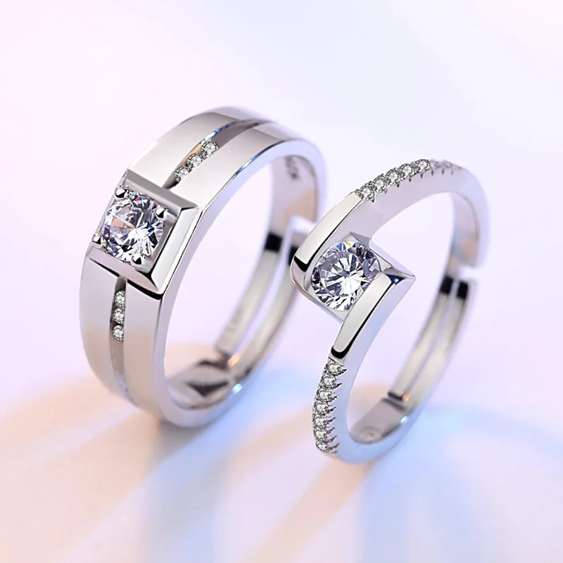 OMHXZJ Европейская мода женщина вечерние человек свадьбу подарок простой белый любителей AAA Циркон 925 пробы Серебряное кольцо комплект RR240