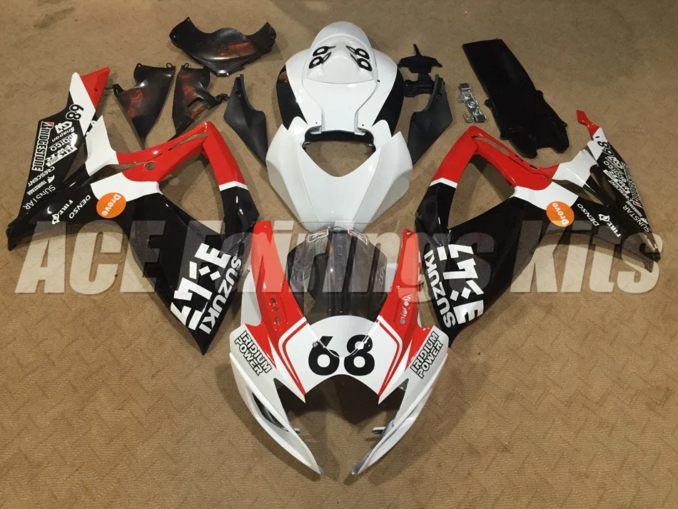 ABS Обтекатели комплект пригодный для SUZUKI GSXR600 GSXR750 06 07 R600 R750 K6 GSXR 600 750 2006 2007 пользовательские Красный, черный, белый 68