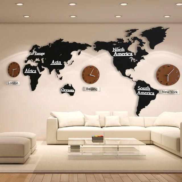new wooden world map wall clocks creative 3d world map decorative