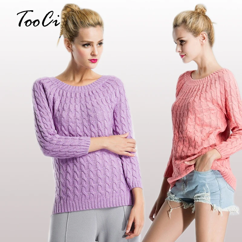 

New Autumn Women Pullover Sweaters Candy Color O-neck Twisted Knitted Yellow Long Sleeve Knitted Warm Sweater Femme Tops