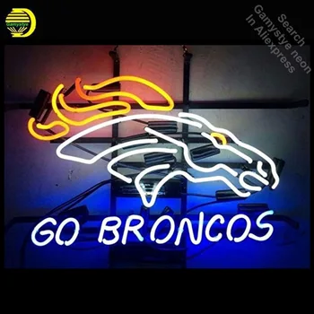 Neon Sign for Go Broncos neon bulb Sign Horse Beer Pub Neon lights Sign glass Tube Sports Iconic Advertise Night Light Display