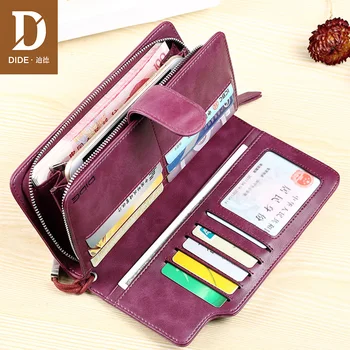 

DIDE 2019 New Wallet Genuine Leather ladies wallet Long zipper wallet Women's handbags leather clutch Wallet Female Zipper 688