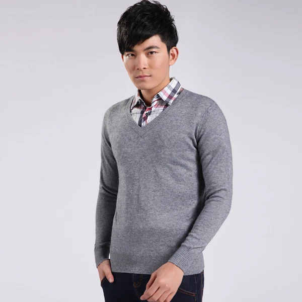 Новинка мужской повседневный кашемировый свитер зимний v-образный вырез деловой вязаный пуловер модный мужской 7 однотонный цветной трикотаж джемперы - Цвет: gray