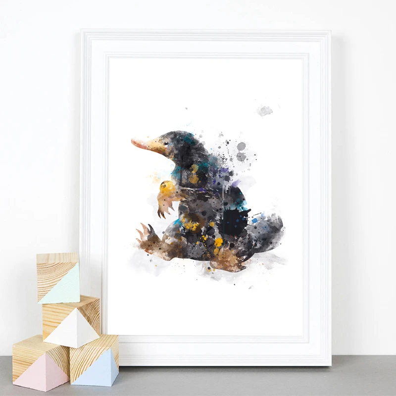 

Watercolor Niffler Art Canvas Painting Wall Picture , Potter Cartoon Canvas Art Prints Kids Boys Room Wall Decor
