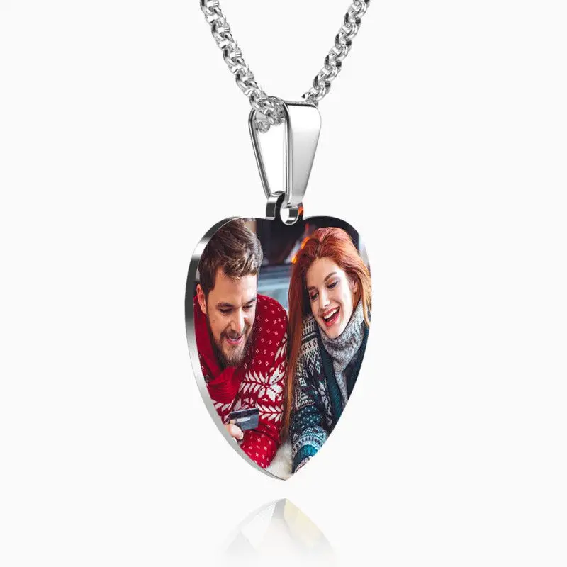 

Engraved Heart Tag Photo Necklace Stainless Steel Personalized Custom Design Print on Demand Dropshipping Shopify WooCommerce