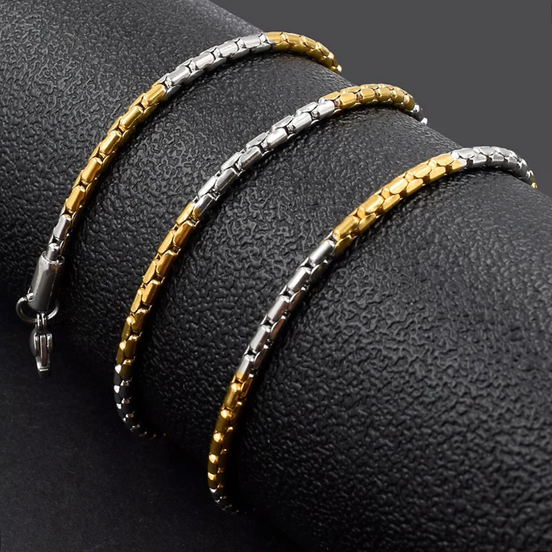 

CHIMDOU 50cm 3mm in goldsilver color polishing box link necklaces women,short chians,new trendy stainless steel woman jewelry