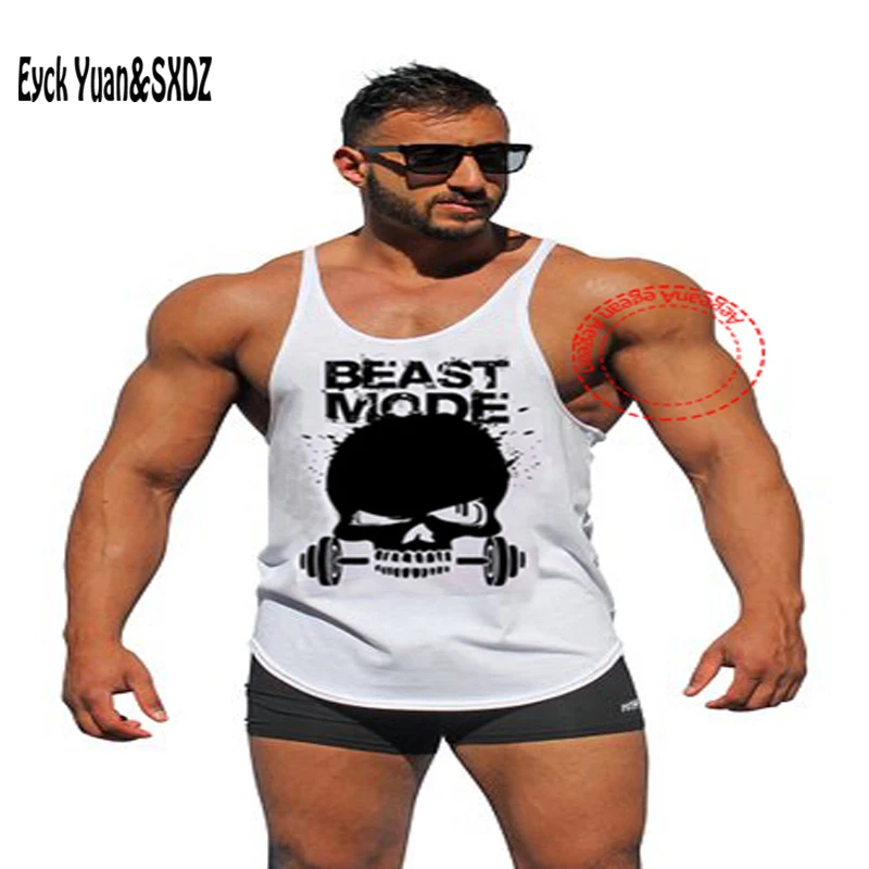 Новый Бодибилдинг Стрингер Синглетный Череп Beast Mode Фитнес Майка Мужчин