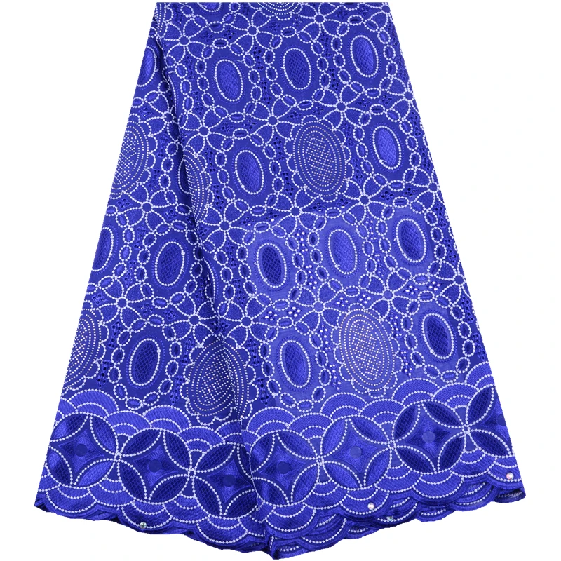 

Blue Color Swiss Voile Lace In Switzerland Newest Cotton Lace Fabric With Plenty Stones African Lace Materials For Wedding