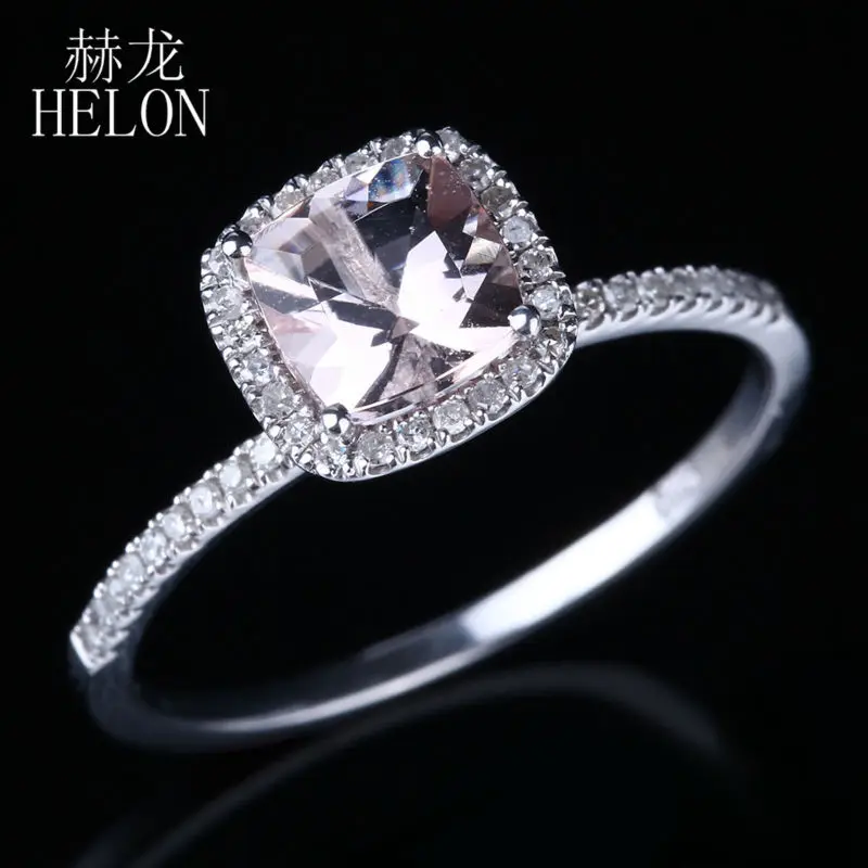HELON Solid 14 K 585 белая Золотая Подушка огранка 1.1ct морганит алмазное обручальное свадебное кольцо ювелирные изделия из драгоценных камней элегантный уникальный подарок для женщин