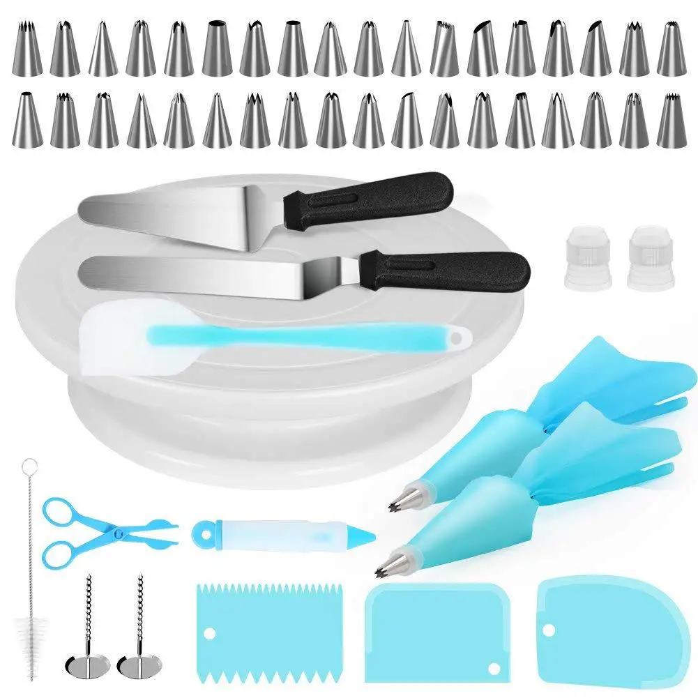 

Cake Decorating Tools Baking For Cakes Lace selling Mounted Turntable Kits With Wipers Scissors Scraper Nails 53PC