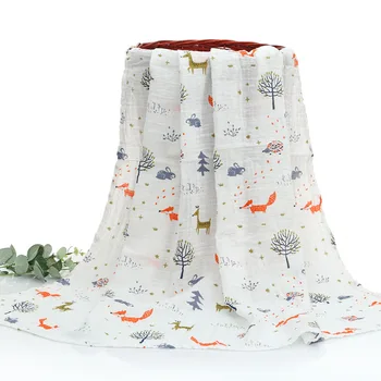 

2 Layers 100% Muslin Cotton Baby Swaddling Soft Baby Blankets Newborn Baby Towel with Random Pattern Milestone Blanket 120*110cm