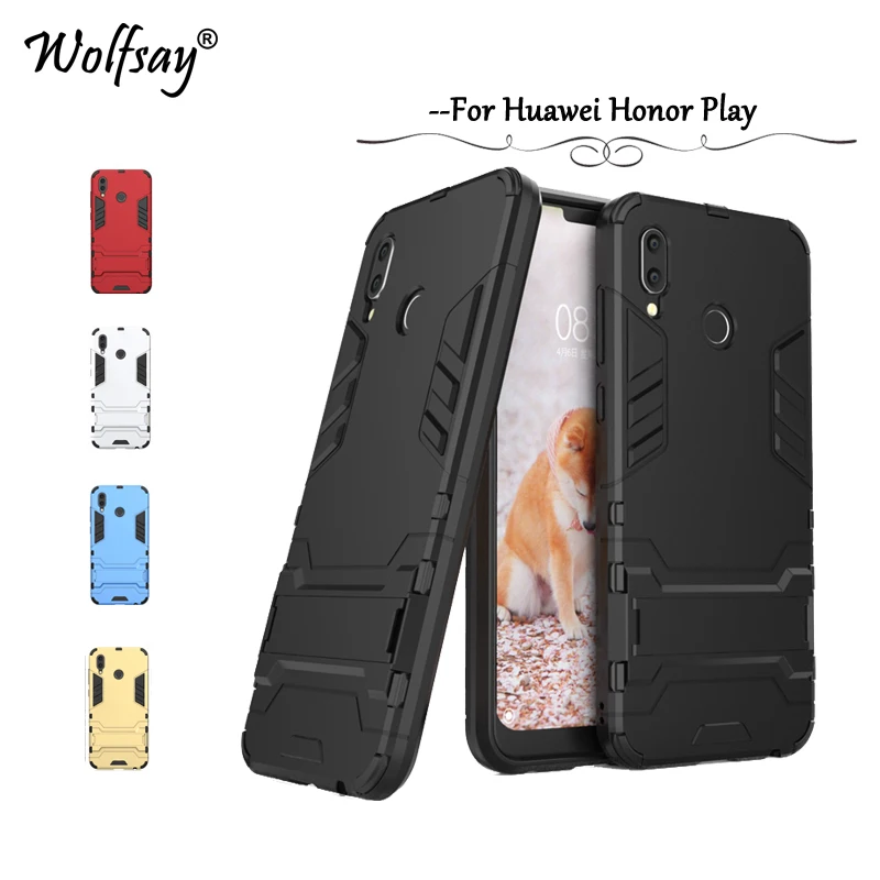 

Case Huawei Honor Play Cover Slim Robot Armor Rubber Capa FOR Phone Case Huawei Honor Play Cases Honor Play Kickstand Fundas