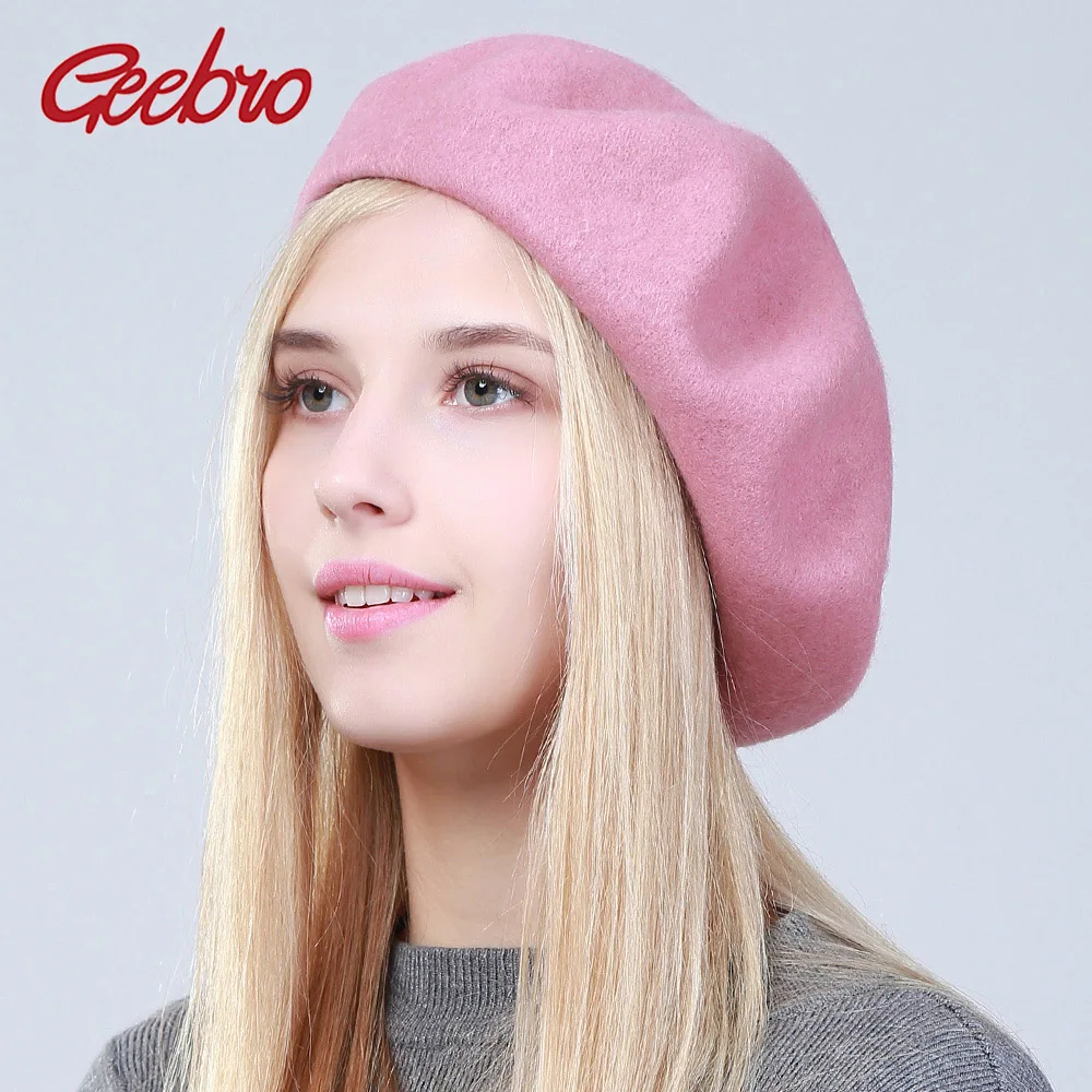 

Geebro Women's Cashmere Beret Hat Fashion Solid Candy Color Warm Wool Berets for Women French Artist Beanie Beret Hats for Girls