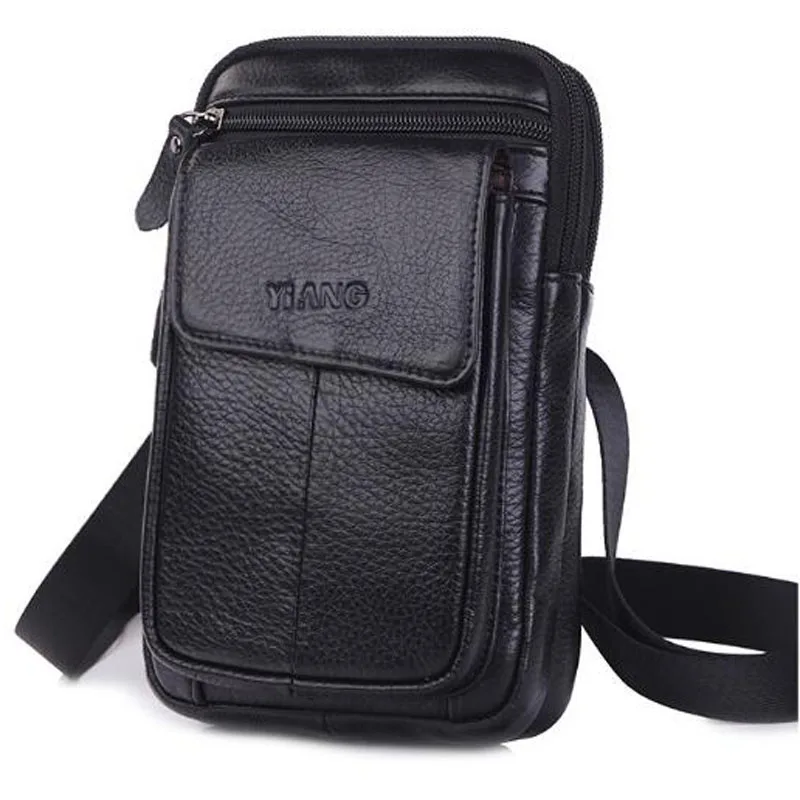 

Fashion Men's Genuine Leather Crossbody Belt Hook Waist Bag Cell Mobile Phone Case Messenger Shoulder Bag Casual Leather Bag