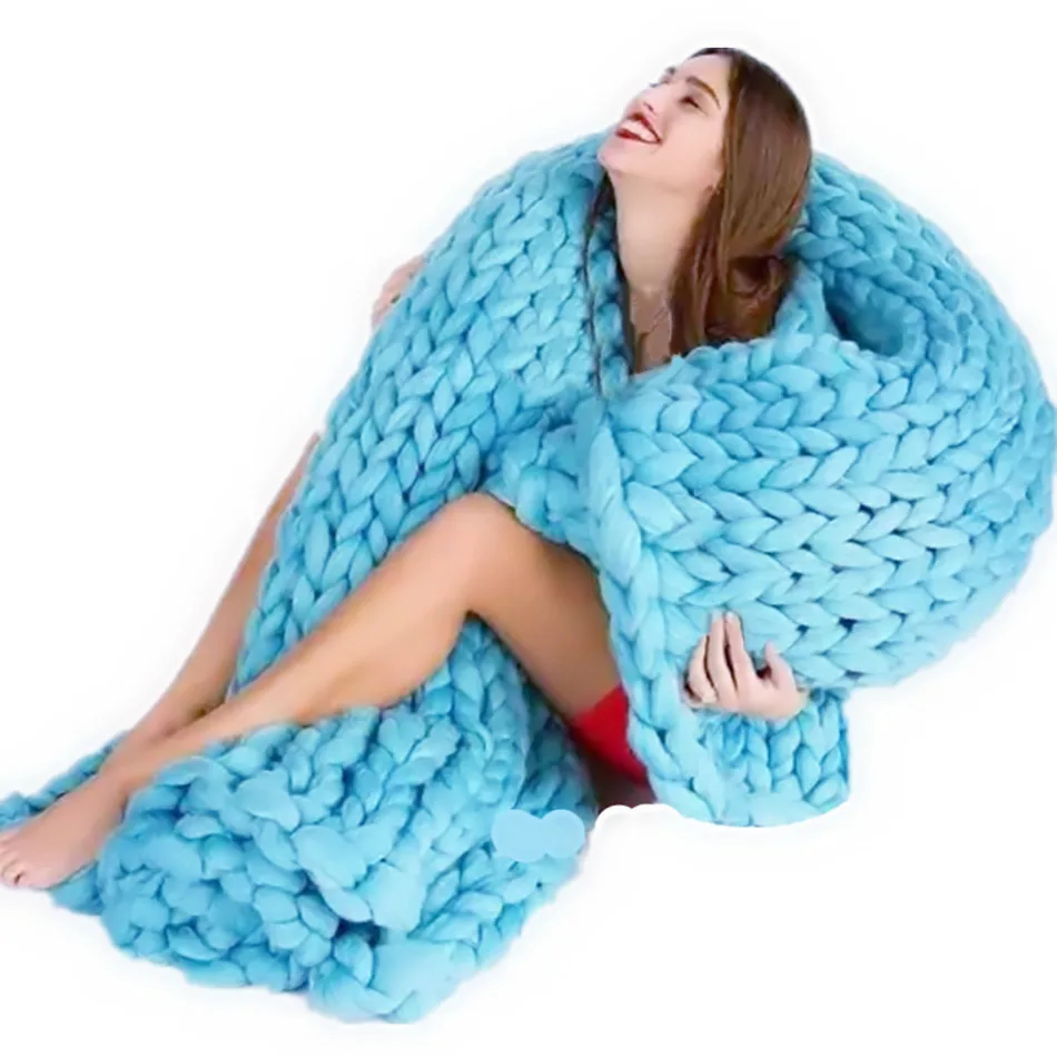 

6 Colors Photo Taking Props Thick Line Knitted Blanket Blending Anti-Pilling Super Soft Used in Bed Sofa Plane Cobertor Blanket
