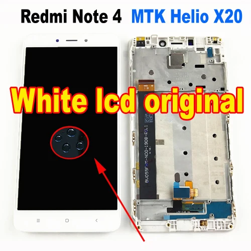 Лучшее Стекло сенсор ЖК-для Xiaomi Redmi Note 4 mtk helio x20 версия дисплей Сенсорная панель экран дигитайзер сборка с рамкой - Цвет: white lcd original