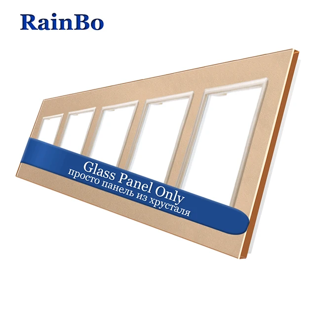 RainBo EU 5Frame-Square hole-glass-panel 364mm*80mm EU Standard-wall socket-DIY-Accessories A58W1 - Цвет: Gold