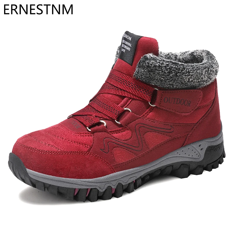 Skup ERNESTNM 2019 buty zimowe ciepłe buty na śnieg wodoodporne buty z zamszu kobiece kostki buty na platformie Plus rozmiar buty wojskowe damskie
