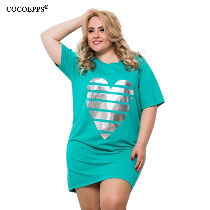 

2019 Summer Casual Plus Size 6XL Dresses Women Heart Print Large Size Lady Dress Half Sleeve 4XL 5XL Loose Big Size shirt Dress