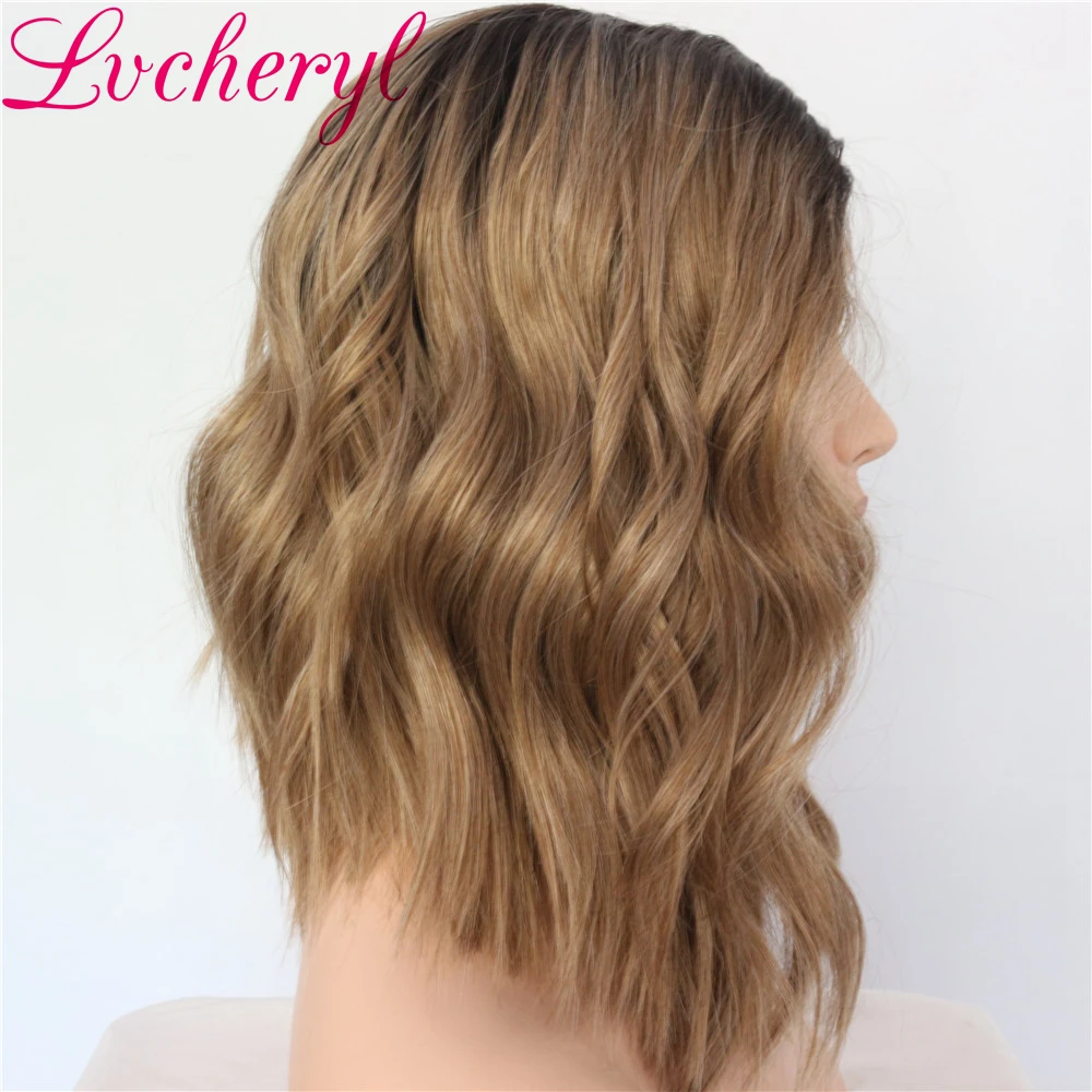 Lvcheryl темные корни Омбре парики для женщин короткие волнистые волосы коричневые парики термостойкие синтетические кружева передние парики