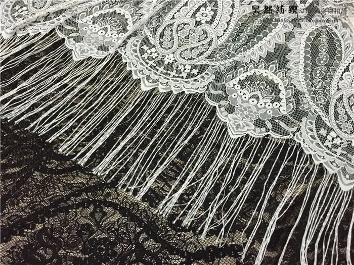 Ширина 130 см* длина 150 см ресницы кисточка кружевная ткань кружевная отделка свадебное платье DIY шторы, одежда для шитья аксессуары черный белый