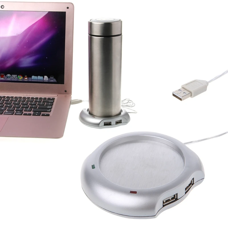 1 Set USB Tea Coffee Cup Mug Warmer Heater Pad with 4 Port USB Hub PC Laptop