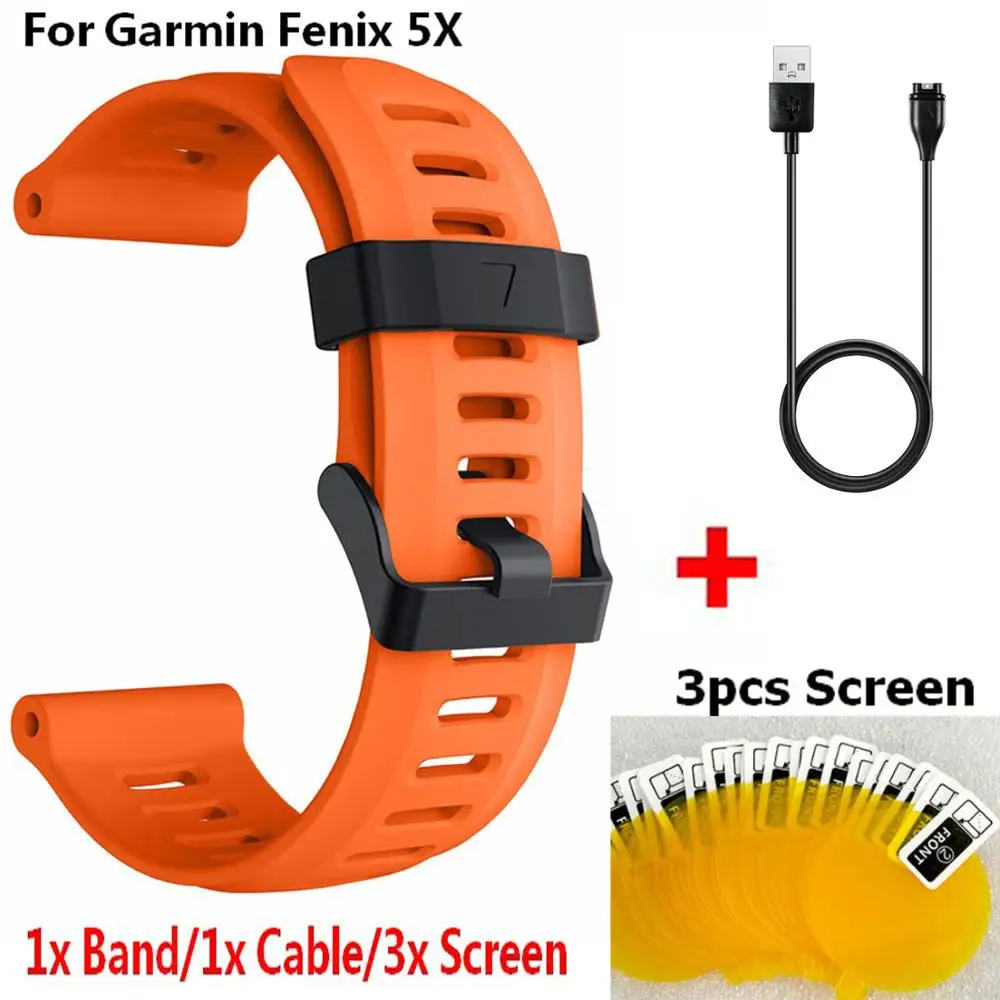 3 в 1 USB кабель для зарядного устройства Garmin Fenix 5X ремешок для замены смарт-браслет силиконовый ремешок для Garmin Fenix 5X пленка для экрана