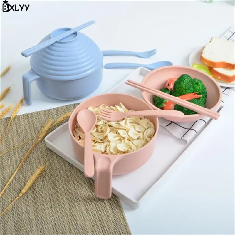 BXLYY Wheat Straw Instant Noodles Bowl with Lid Spoon Fork Chopsticks Set Portable Tableware Lunch Box Kitchen Gadget Gift.6z | Дом и сад