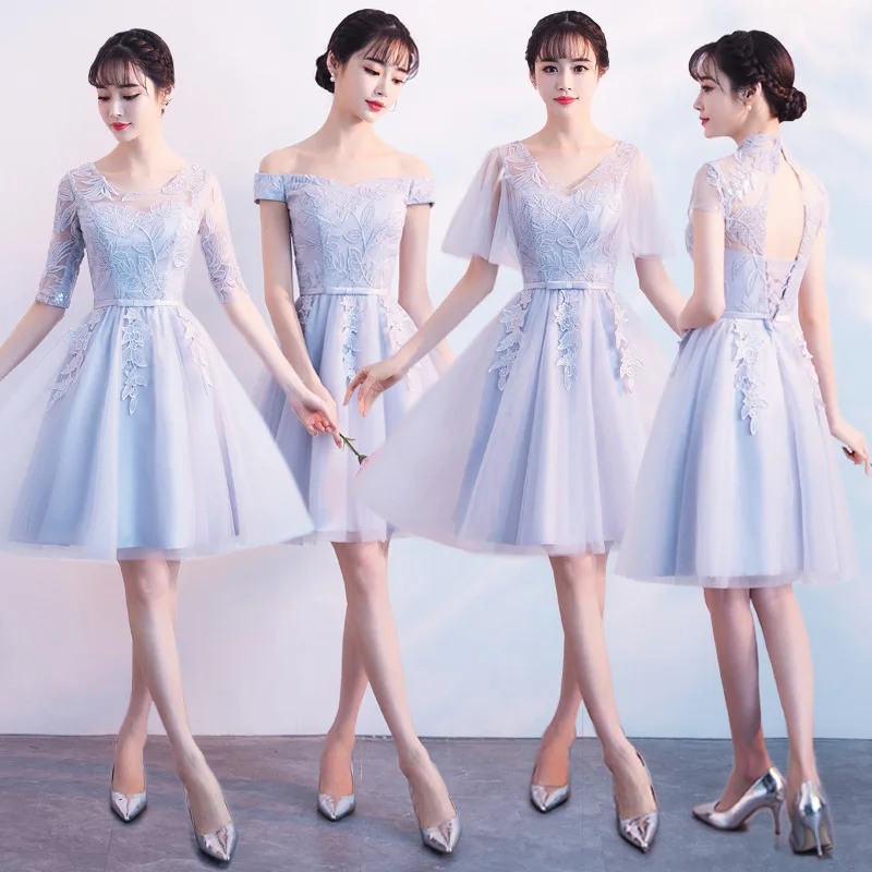 

Summer Lady Bridesmaid Mini Dress 2019 New Wedding Party Qipao Novelty Lace Flower Sexy Cheongsam Noble Vestidos Size XS-XXL