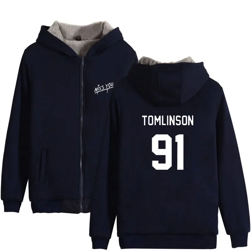Frdun Tommy England Singer Louis Tomlinson 91 Print Fashion Thicker Hoodie Sweatshirt Zipper Sweatshirt Winter Warm Clothes