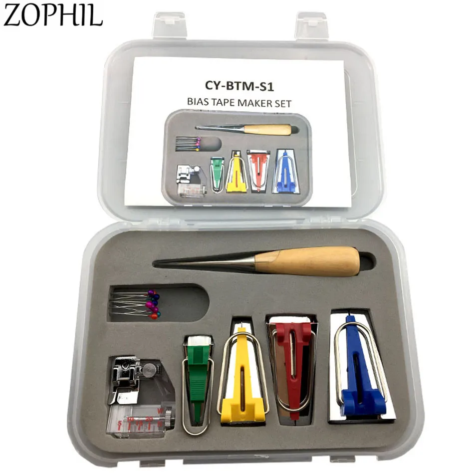

ZOPHIL 16PCs/box Binding Tool Sets Craft Sewing Machine Accessories Fabric Bias DIY Kit Base Safety Pin Needle Braiding Stitch