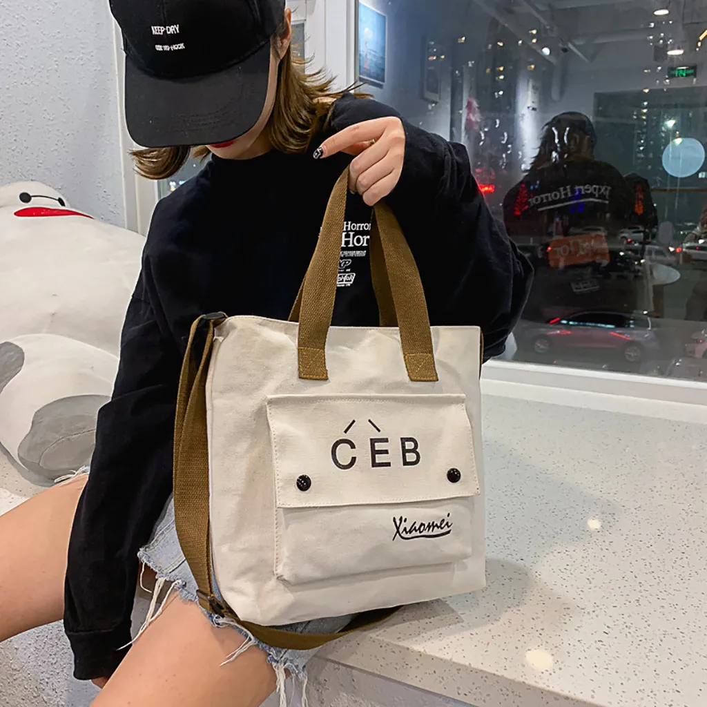 

OCARDIAN Handbag Women Girl Solid Color Canvas Flap Messenger Bag Large Capacity Simple Fashion Tote Shoulder Bag Dropship May7