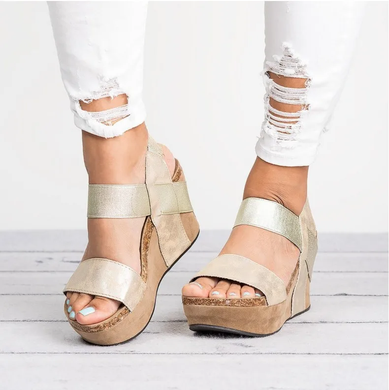 

XingDeng Ladies Party Wedge Pu Leather Flat Sandal Plus Size 347-44 Women Wedge Platform Cross Strap Summer Sandals Shoes