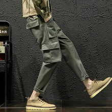 Повседневное стиль сафари хлопок эластичный пояс штаны-карго для мужчин Лето мыть карман три-di для мужчин sional сумка Свободные Комбинезоны Homme 5XL