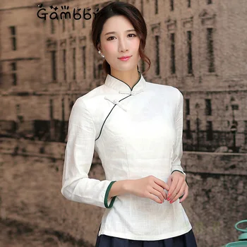 

Vintage Chinese Style Women Blouse Cotton Linen Tang Dynasty Tops 2019 Long Sleeve Elegant Hanfu Cheongsam Shirt High Quality