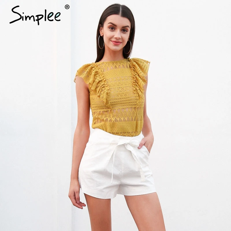 Simplee التعادل يصل سستة منقوشة السراويل المرأة أسفل حلقة الشارع الشهير الصيف السراويل 2018 عارضة الأبيض سستة عالية الخصر السراويل فام