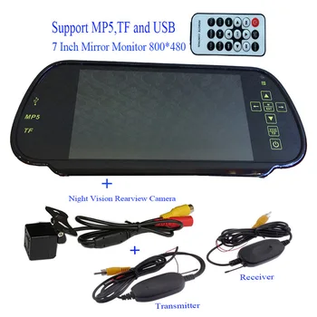 

wireless 2.4G Transmitter & Receiver Car Rear View Camera and 800xRGBx480 Screen 7 inch Car Mirror Monitor Support Mp5 TF USB