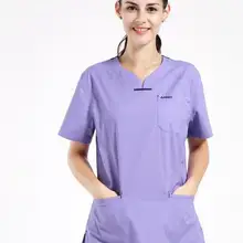 Медицинский доктор униформа медсестры для женщин короткий рукав больница лаборатория Скраб Набор хирургических операций Комбинезоны Серый Фиолетовый высокого класса