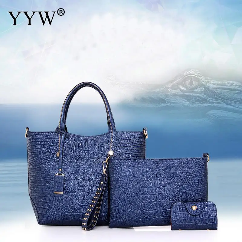 

3PCS Women Purse Handbags Sets Ladies Tote PU Leather Women Crocodile Pattern Bags