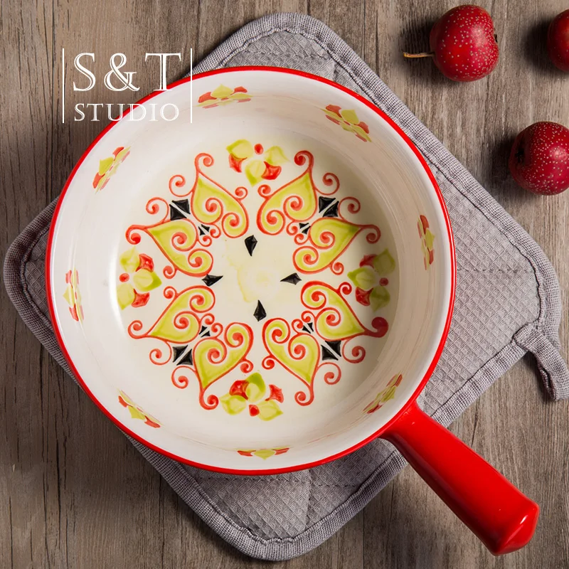 8-дюймовая запеченная чаша с ручкой керамическая креативная миска для риса