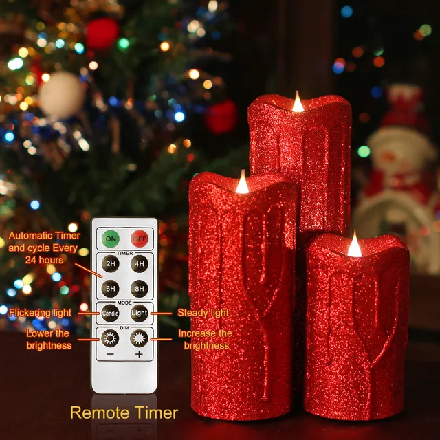 Giveu Flameless Candle Sets Led Pillar With Timer And Remote Giveu Flameless Candle Sets Led Pillar With Timer And Remote Christmas Decoration For Home Red