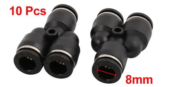 10Pcs Y Type Pneumatic Air 3 Way Quick Fittings Connector for 8mm Dia Tube Hose