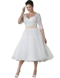 YAXIU 2019 новые женские элегантные белые Большие размеры 3/4 рукав невесты чай Длина винтажные кружевные свадебные платья с застежкой-молнией