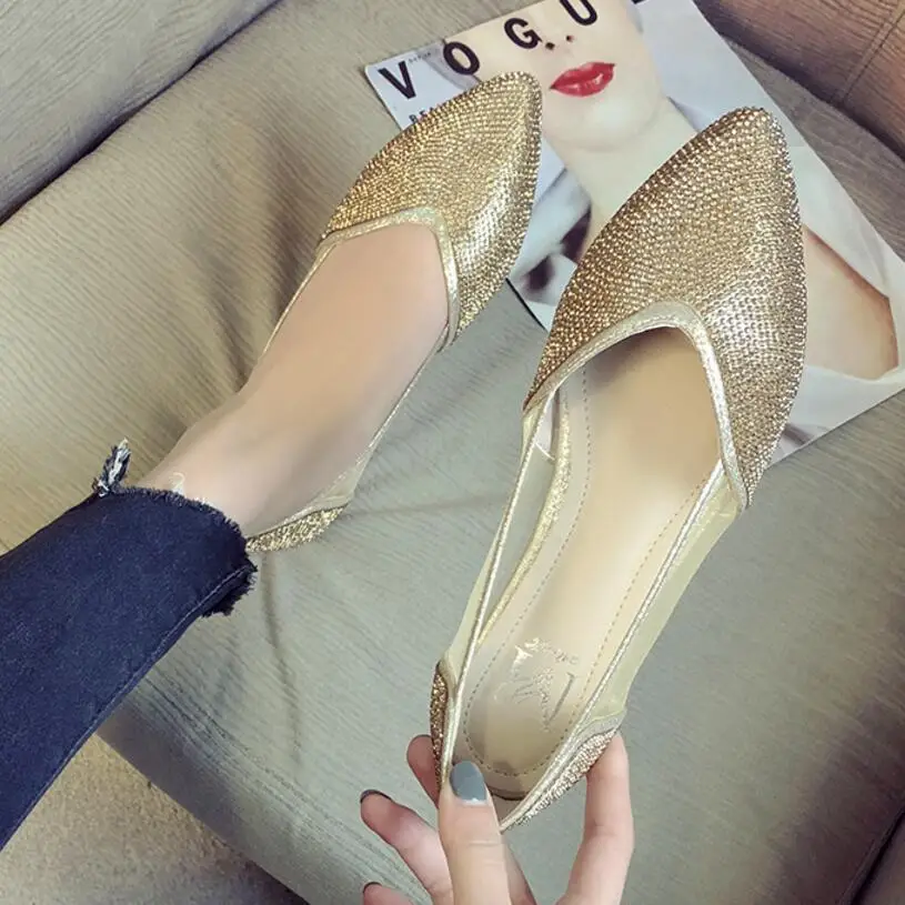 

breathable air mesh ballet flats women crystal beading flat shoes woman big size 42 43 lace espadrilles glitter loafers women380
